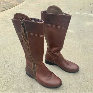 Dublin Calf Brown Red Leather Scalloped Lace Detail Outside Tassel Zipper Boots